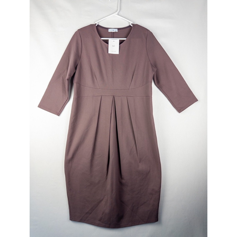 LaClef Maternity Dress Womens XL Burgundy Waist Belt V Neck‎ 3/4 Sleeve